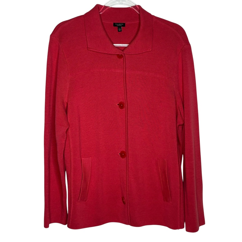 Talbots Womens Size 2XP Petites Red Button Front Cardigan Sweater Holiday Preppy